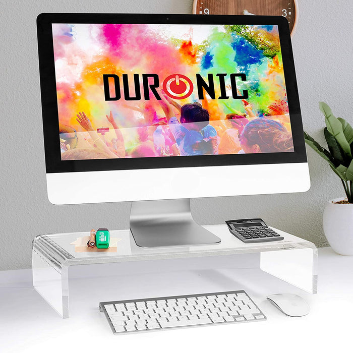 Duronic DM053 Supporto monitor scrivania dimensioni 50 x 20 cm - Supporto da tavolo in vetro acrilico per monitor e Laptop - Capacità 30kg - Mensola ergonomica per scrivania