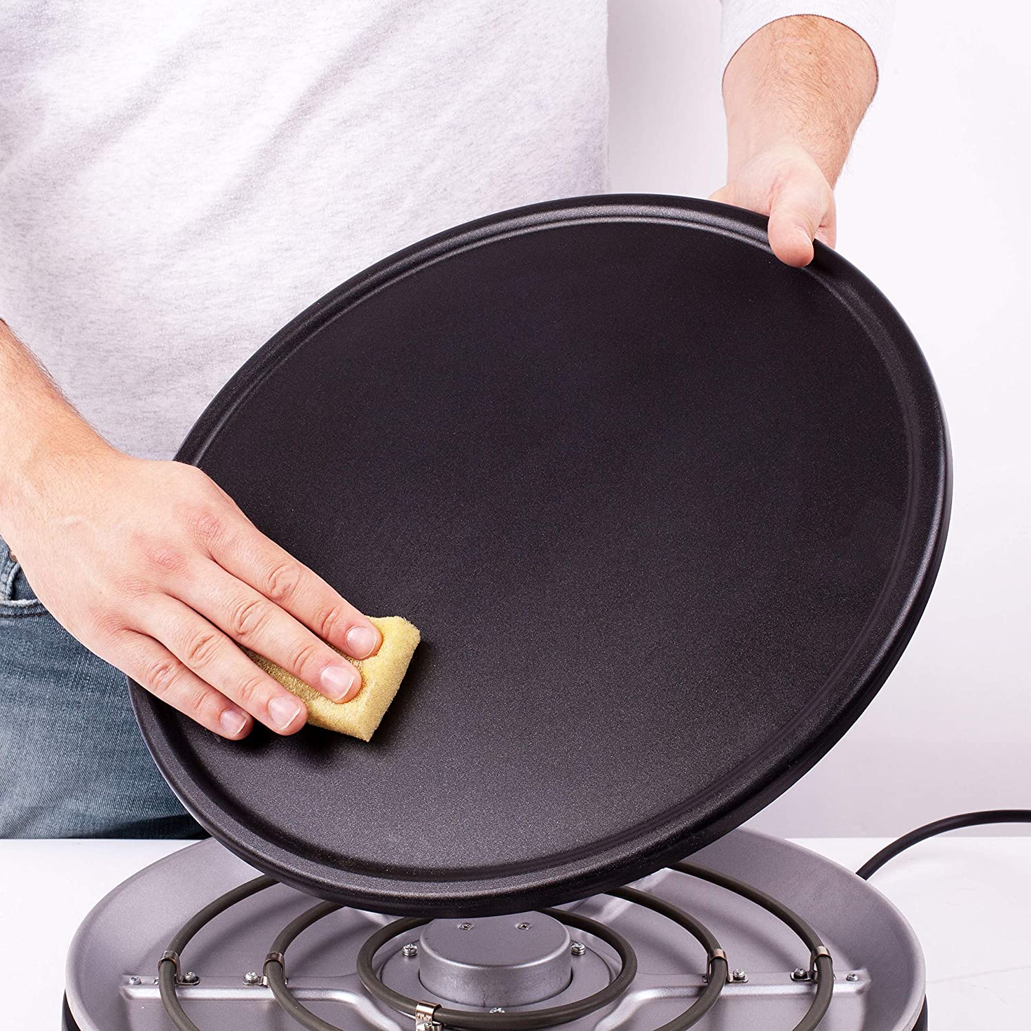 Duronic PM152 Crepiera Elettrica 1500 watt, Piastra Antiaderente Grande Rimovibile 37 centimetri, Temperatura Regolabile, Crepes Maker con Spatola e Stendi Pastella, per Pancake, Crepes, Piadine, Frittate