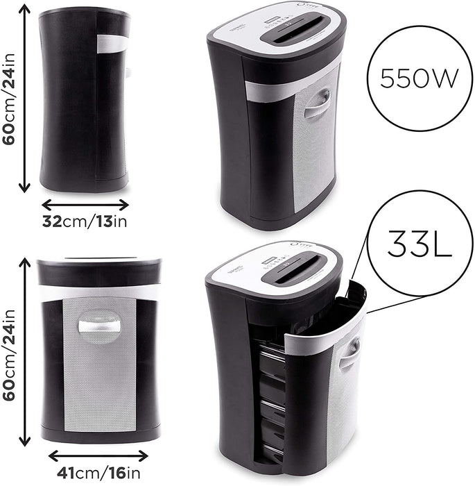 Duronic PS591 Distruggidocumenti 22 fogli A4 - Capacità 33 L - Funzione distruggi carte di credito e CD Taglio incrociato Ideale per casa e ufficio