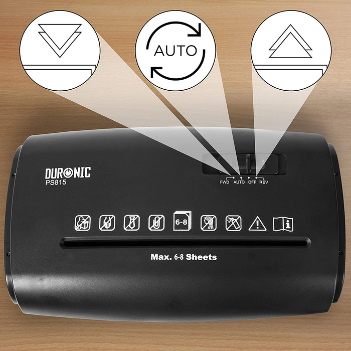 Duronic PS815 Distruggidocumenti 250 W- 8 Fogli A4 con taglio incrociato - Capacità 15 L - Livello di sicurezza P-4 - Protezione da sovraccarico termico
