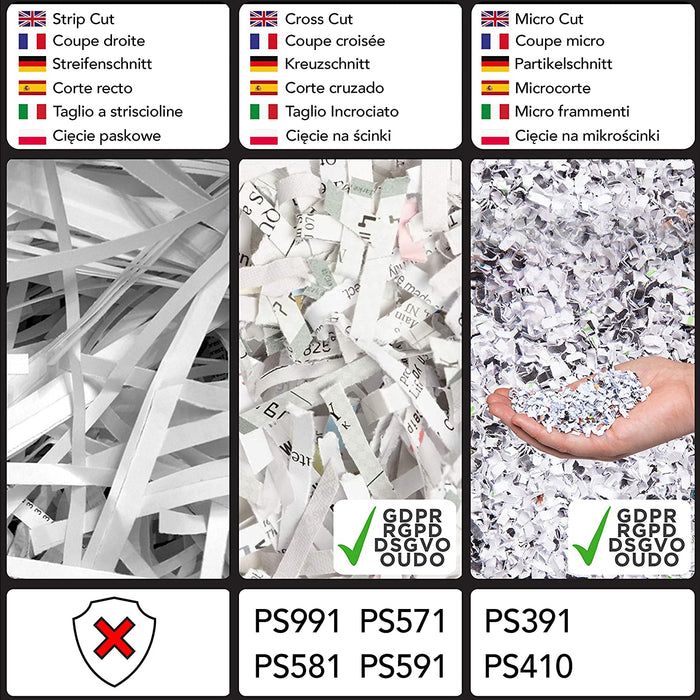 Duronic PS591 Distruggidocumenti 22 fogli A4 - Capacità 33 L - Funzione distruggi carte di credito e CD Taglio incrociato Ideale per casa e ufficio