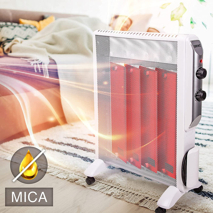 Duronic HV220 WE Stufa elettrica con pannelli in mica 2000 W  Termoconvettore con termostato integrato  2 funzioni di riscaldamento - Riscaldatore Micatermico a basso consumo - Riscaldamento rapido