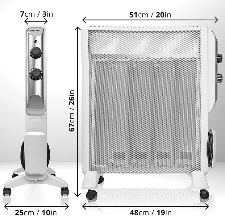 Duronic HV220 WE Stufa elettrica con pannelli in mica 2000 W  Termoconvettore con termostato integrato  2 funzioni di riscaldamento - Riscaldatore Micatermico a basso consumo - Riscaldamento rapido