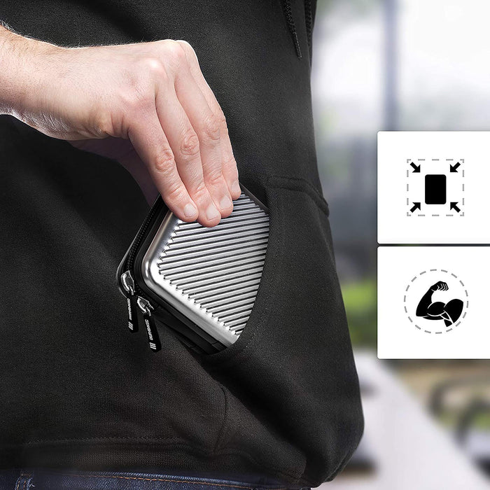 Duronic HDC3 SR Custodia rigida protettiva per disco rigido GPS carica batteria portatile | Borsa per dischi rigidi esterni 11 x 16 cm | Argento | Alluminio antiurto | Leggero e Compatto