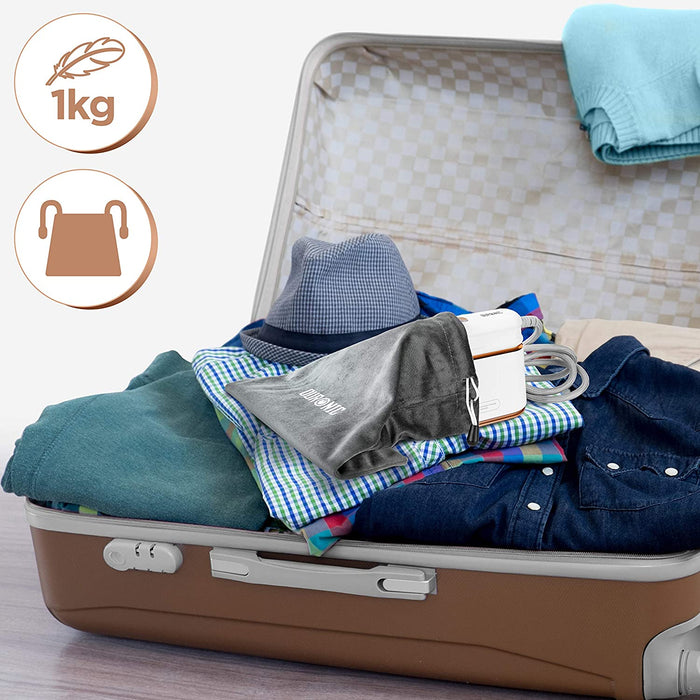 Duronic HS90 WE ferro da stiro 2 in 1 | Ferro da stiro verticale 1200 W | Impugnatura pieghevole | Serbatoio 90 ml | Mini-ferro da stiro da viaggio | Misurino, custodia e base inclusi