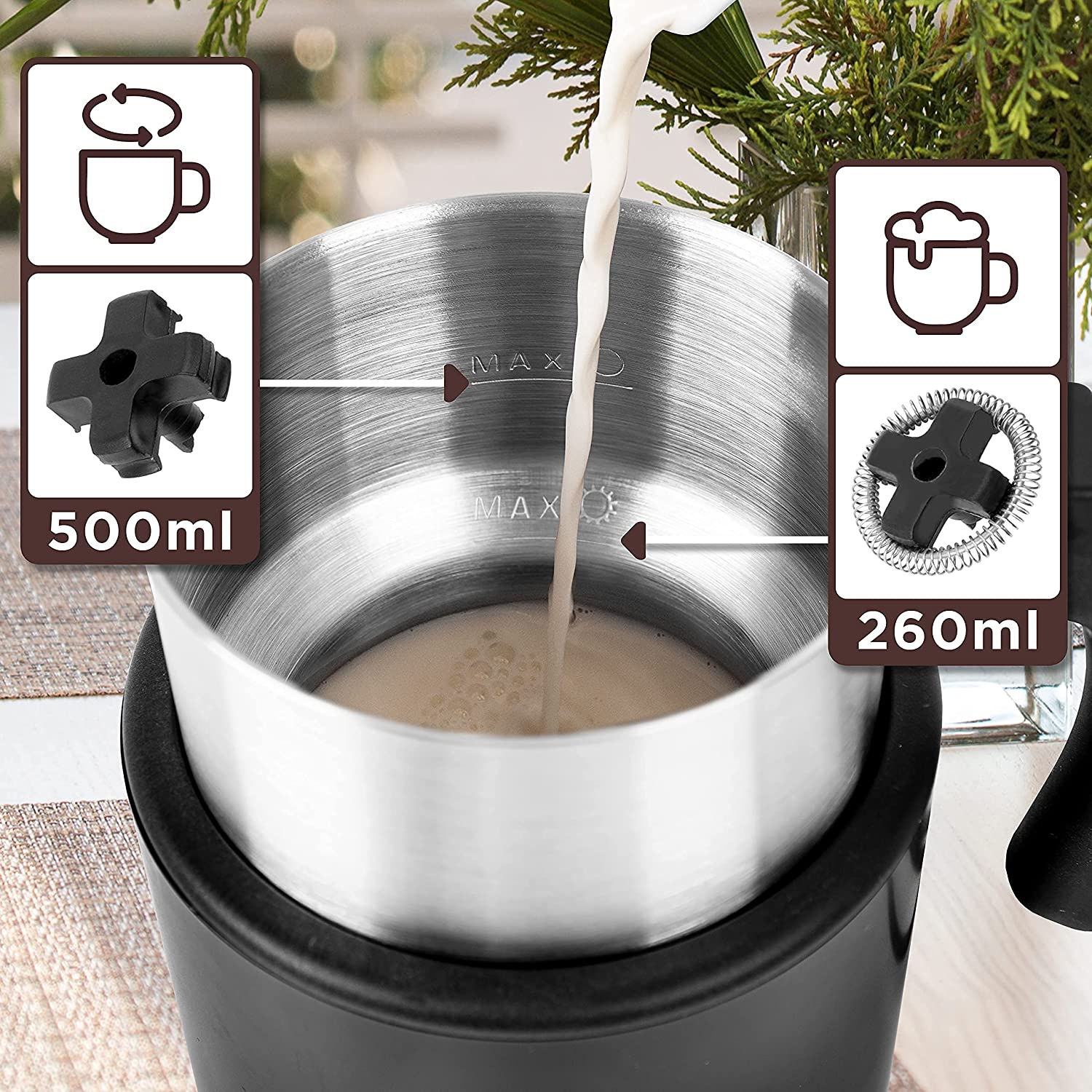 Duronic MF500 BK Montalatte elettrico 3 in 1 - Schiumalatte automatico 500 ml - Scaldalatte 500W - Facile da usare e pulire - Ideale per caffè, cioccolata calda, cappuccino, latte