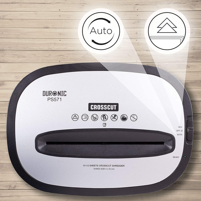 Duronic PS571 Distruggidocumenti 12 fogli A4 - Capacità 19 L - Funzione distruggi carte di credito  Taglio incrociato  Ideale per casa e ufficio