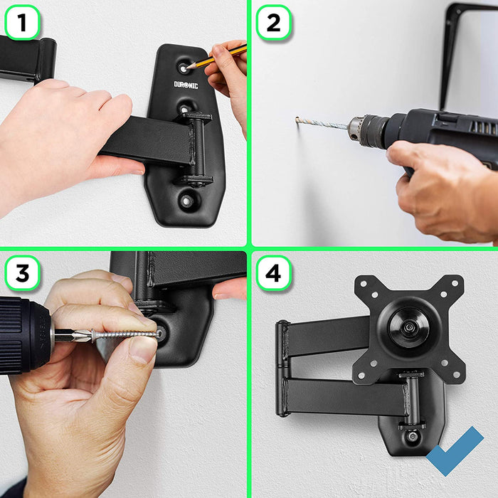 Duronic TVB1120 Supporto TV da parete regolabile e articolato per schermi LED LCD curvi monitor 13  30 portata 18kg  ultra sottile compatibile con vesa 100 x 100 mm