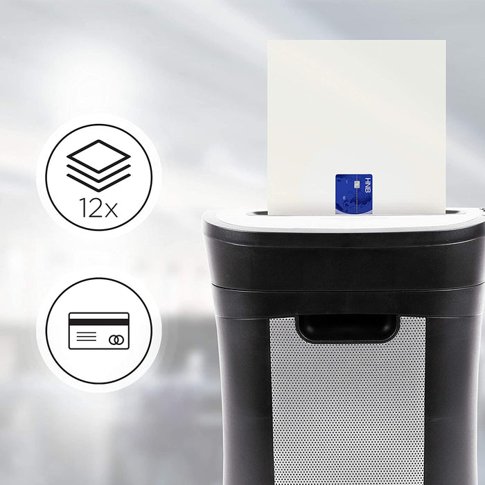Duronic PS571 Distruggidocumenti 12 fogli A4 - Capacità 19 L - Funzione distruggi carte di credito  Taglio incrociato  Ideale per casa e ufficio