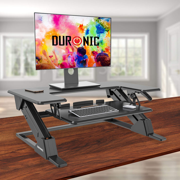 Duronic DM05D21 BK Postazione Lavoro  Altezza regolabile 13-49cm - Ampia Piattaforma 90-52cm - Portata 13kg  Scrivania ergonomica per Lavorare in Piedi con Supporto per Tastiera