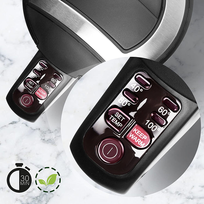 Duronic EK30 BK Bollitore acqua elettrico 2200W | Capacità 1,5 L | Temperatura regolabile da 40°C a 100°C | Spegnimento automatico | Funzione mantenimento temperatura | Per Acqua Tè Tisane Caffè