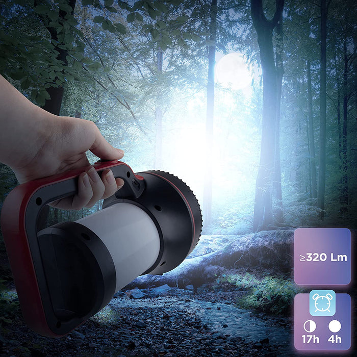 Duronic RL74 Torcia elettrica ricaricabile 2 in 1 | Lampada potente 8W | Torcia 320 Lumen | 17h di utilizzo | Flashlight per Campeggio Trekking Emergenza | Torcia multifunzionale