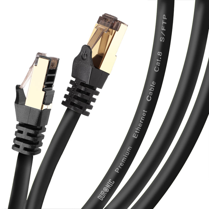 Duronic CAT8 BK 1 m | Cavo di Rete ethernet schermato S/FTP Nero | Cavo ethernet Patch superveloce | Supporta fino a 2 GHz / 2000 MHz | Connettori RJ45 | Trasmissione dati 40 gigabit