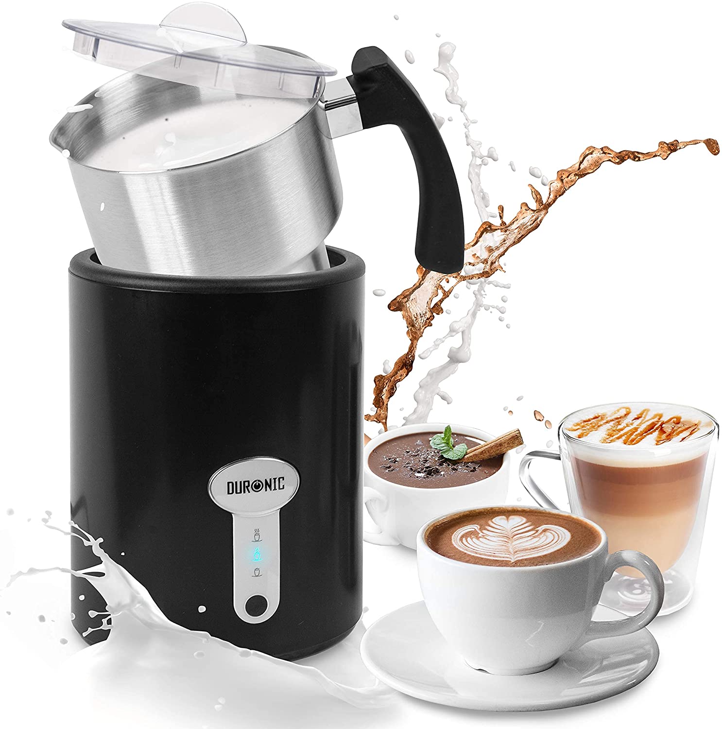 Duronic MF500 BK Montalatte elettrico 3 in 1 da 500 W per cappuccino, latte e cioccolata calda.
