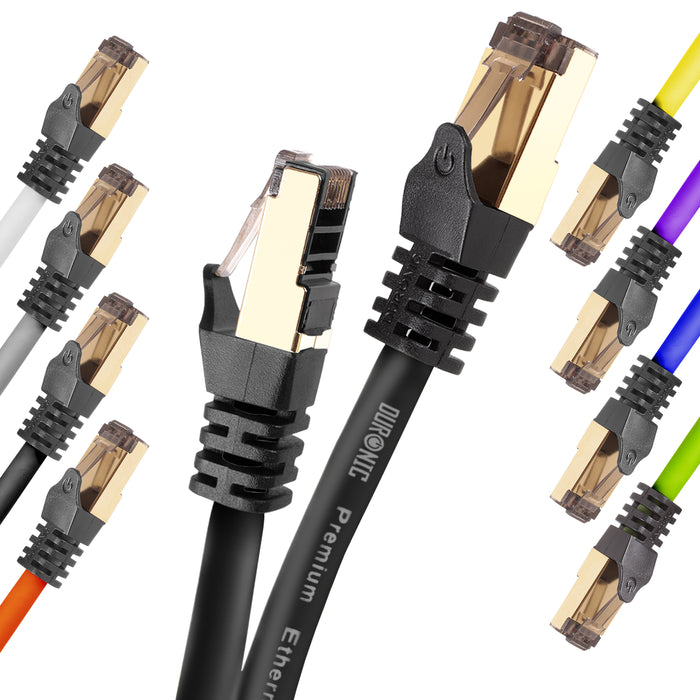 Duronic CAT8 BK 1 m | Cavo di Rete ethernet schermato S/FTP Nero | Cavo ethernet Patch superveloce | Supporta fino a 2 GHz / 2000 MHz | Connettori RJ45 | Trasmissione dati 40 gigabit