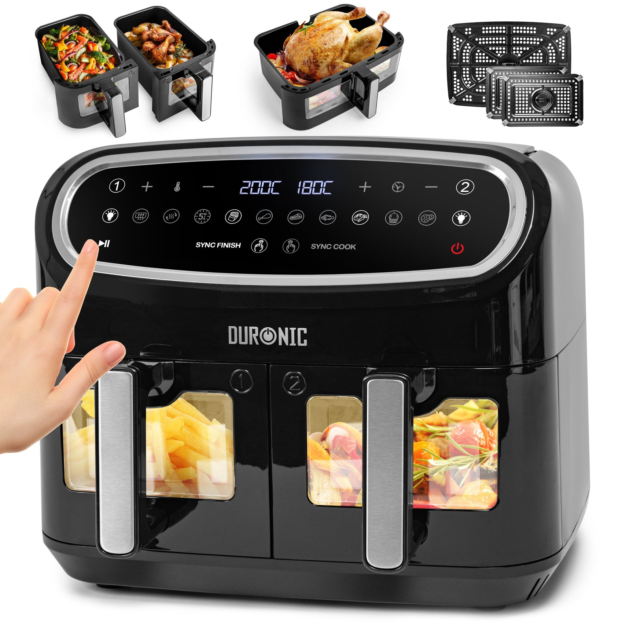 Duronic AF34 BK friggitrice ad aria cuoce patatine fritte verdure carne tre cestelli
