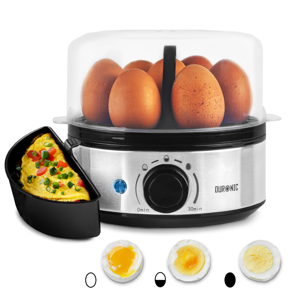 Duronic EB50 BK Cuociuova Elettrico 1-7 Uova 400W – Bollitore Uova con Timer 0-30 Min, 3 Livelli Cottura Sodo Molletto Alla Coque, Spegnimento Automatico con Allarme, Cottura Vapore Verdure Omelette