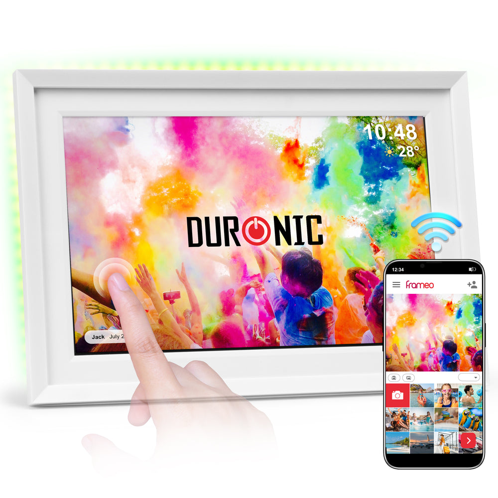 Duronic PF2A WE Cornice Digitale da 10,1 Pollici Frameo Cornice Elettronica Touch Screen con Schermo IPS Memoria 32 GB, Wi-Fi e USB-C Bianco