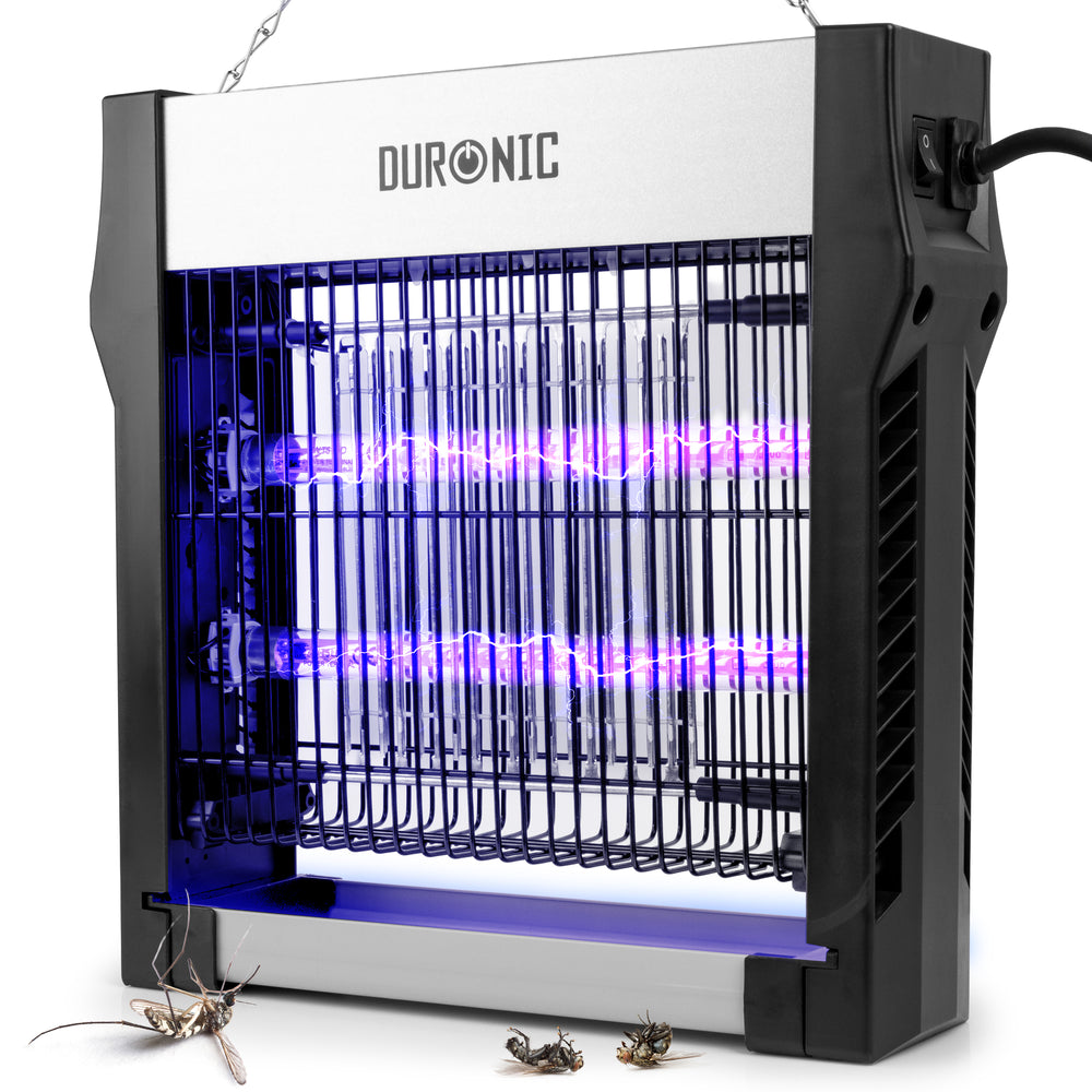 Duronic FK2X4 Lampada Antizanzare Elettrica UV-A 8W Zanzariera Elettrica | Doppia Lunghezza d'Onda UV Ammazza Mosche Elettrico da Interno con Vaschetta Estraibile e Catena per Casa, Cucina e Ufficio