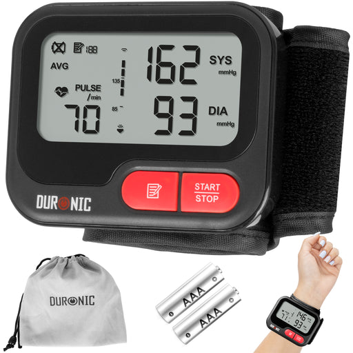 Duronic BPM65 BK Misuratore Pressione da Polso Digitale Automatico, Sfigmomanometro Portatile, Display Retroilluminato, Memoria, Rilevazione Aritmie, Misura Pressione Arteriosa, Battito, Nero