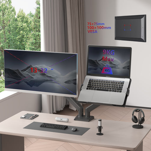 Duronic DM6AL1 Supporto Monitor e Laptop 13-32” Braccio Regolabile Molla a Gas VESA 75/100 Inclinazione 85° Rotazione 360° Portata 9 kg Montaggio Morsetto/Grommet