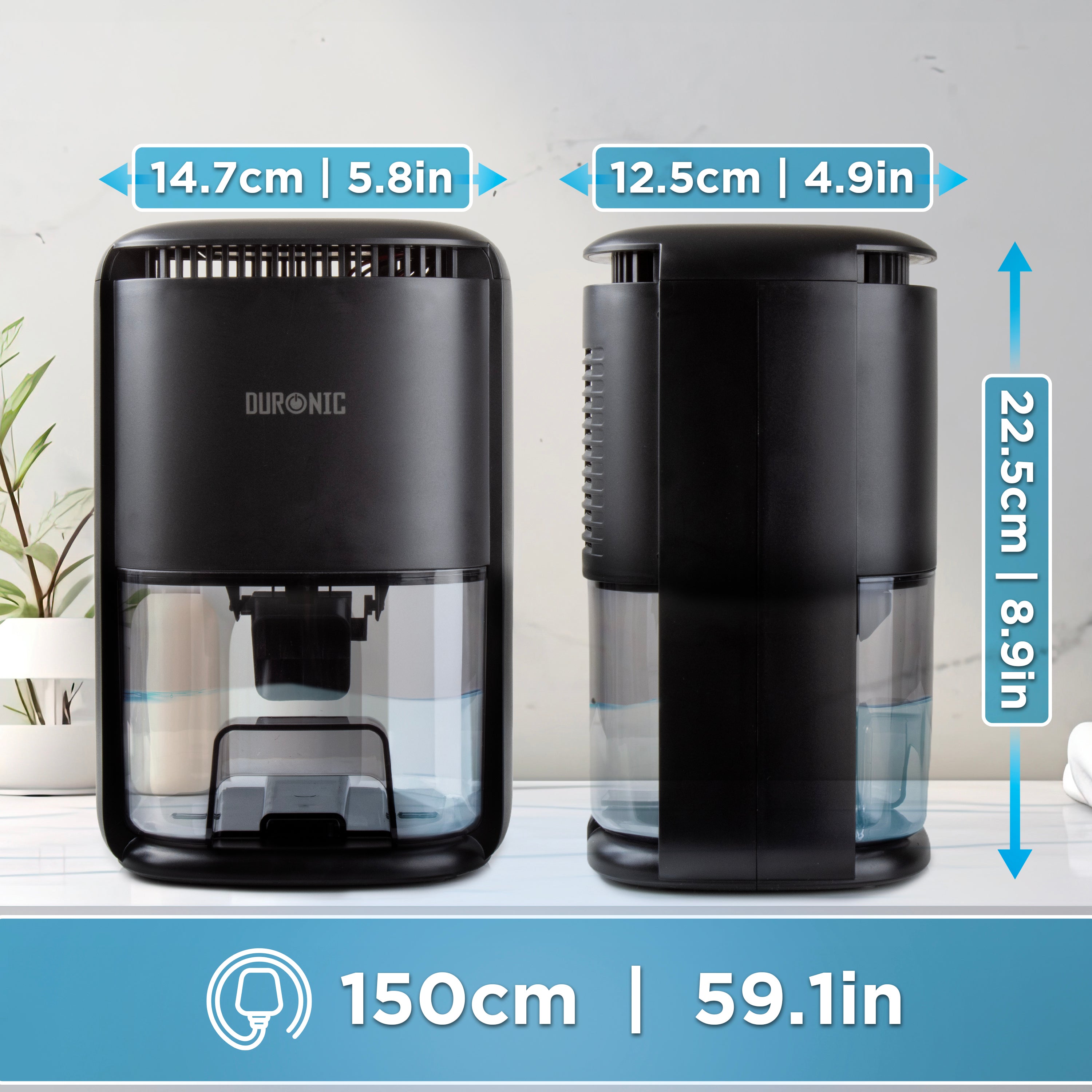 Duronic DH07 BK Mini Deumidificatore 22,5W 1L con Timer e Spegnimento Automatico, Deumidificatore Elettrico Compatto per Camera da Letto, Bagno e Casa, Anti Muffa, Condensa, Allergie e Umidità, Nero