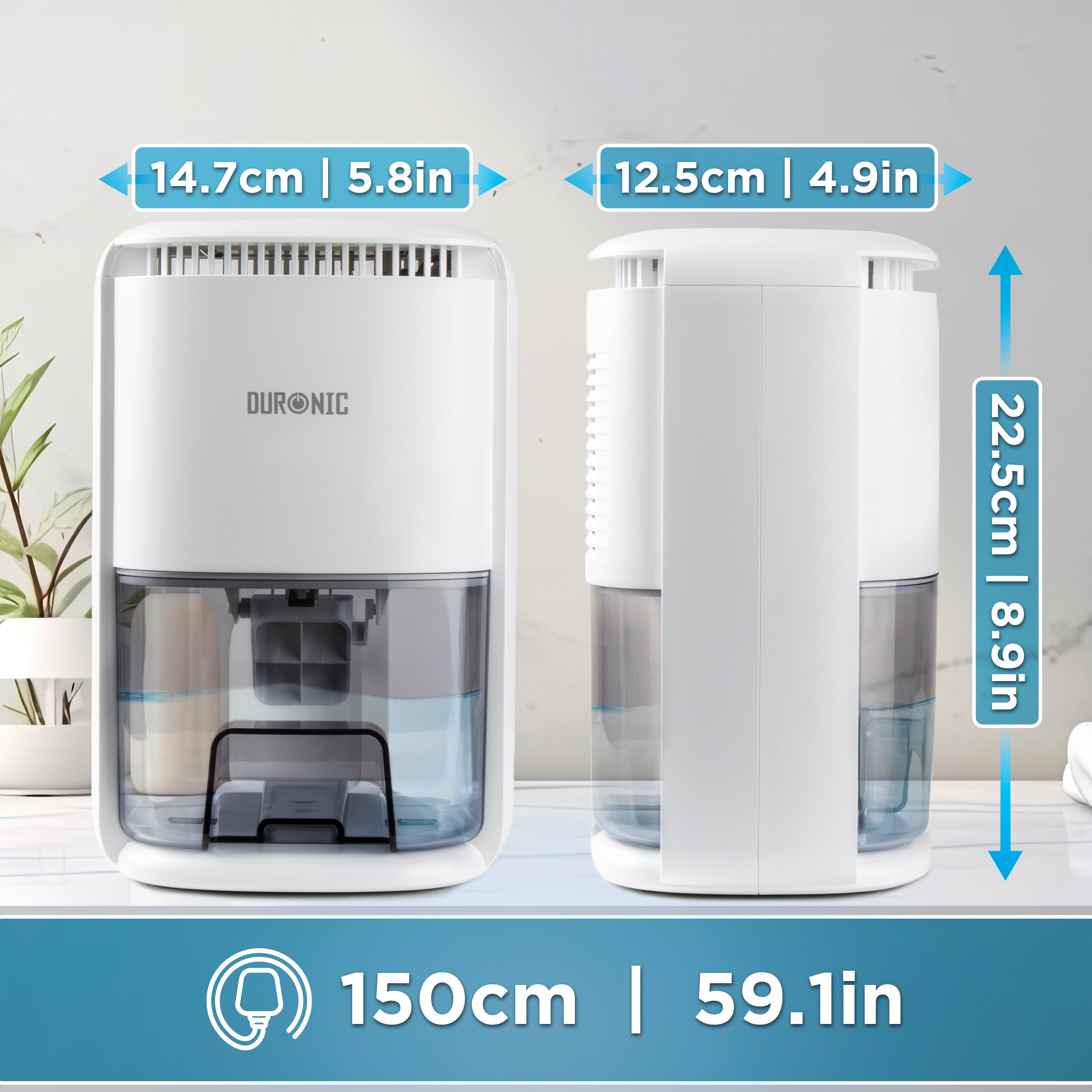 Duronic DH07 WE Mini Deumidificatore 22,5W 1L con Timer e Spegnimento Automatico, Deumidificatore Elettrico Compatto per Camera da Letto, Bagno e Casa, Anti Muffa, Condensa, Allergie e Umidità, Bianco