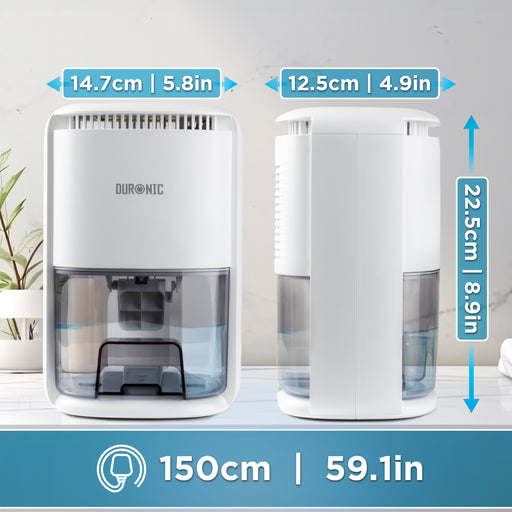 Duronic DH07 WE Mini Deumidificatore 22,5W 1L con Timer e Spegnimento Automatico, Deumidificatore Elettrico Compatto per Camera da Letto, Bagno e Casa, Anti Muffa, Condensa, Allergie e Umidità, Bianco