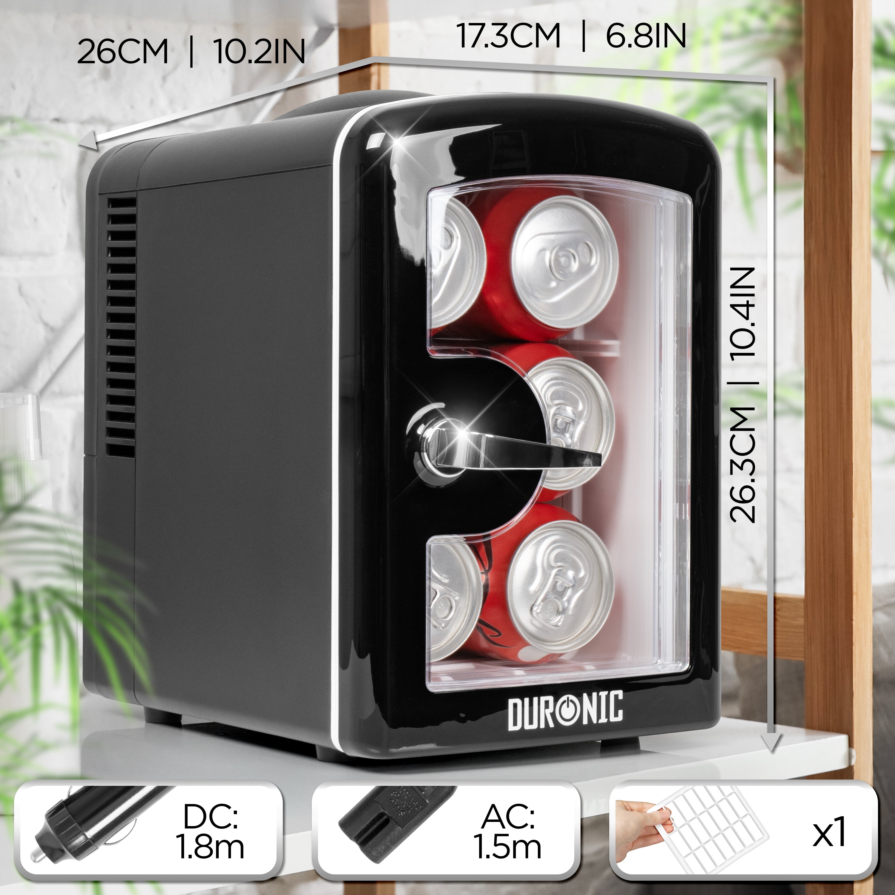 Duronic MFW4 BK Mini Frigo Portatile 4L Caldo Freddo Skincare Fridge per Cosmetici e Bevande Mini Cooler 6 Lattine AC/DC 12V Auto e 220V Casa Frigorifero Silenzioso per Camera Ufficio