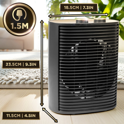 Duronic HV32 BK Stufetta Elettrica Portatile 2000W, Termoventilatore Compatto Silenzioso, 3 Modalità, Termostato Regolabile, Protezione Anti-Ribaltamento, Mini Heater per Casa e Ufficio
