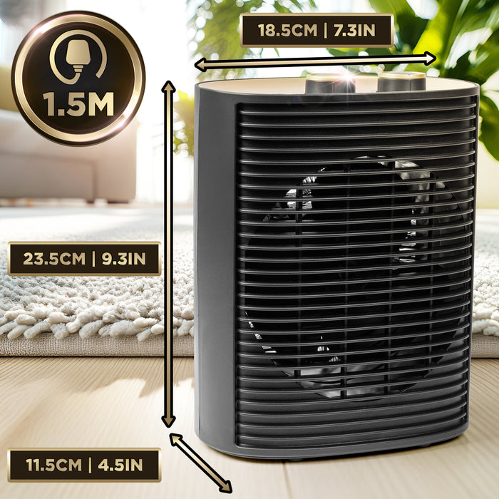 Duronic HV32 BK Stufetta Elettrica Portatile 2000W, Termoventilatore Compatto Silenzioso, 3 Modalità, Termostato Regolabile, Protezione Anti-Ribaltamento, Mini Heater per Casa e Ufficio