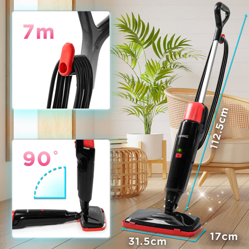 Duronic STM15 BK Scopa a Vapore 1500W, Lavapavimenti Senza Detergenti, Pulitore a Vapore per Pavimenti e Tappeti, Serbatoio 500 ml, Igienizza ed Elimina Batteri, Cavo 7 m, Nero