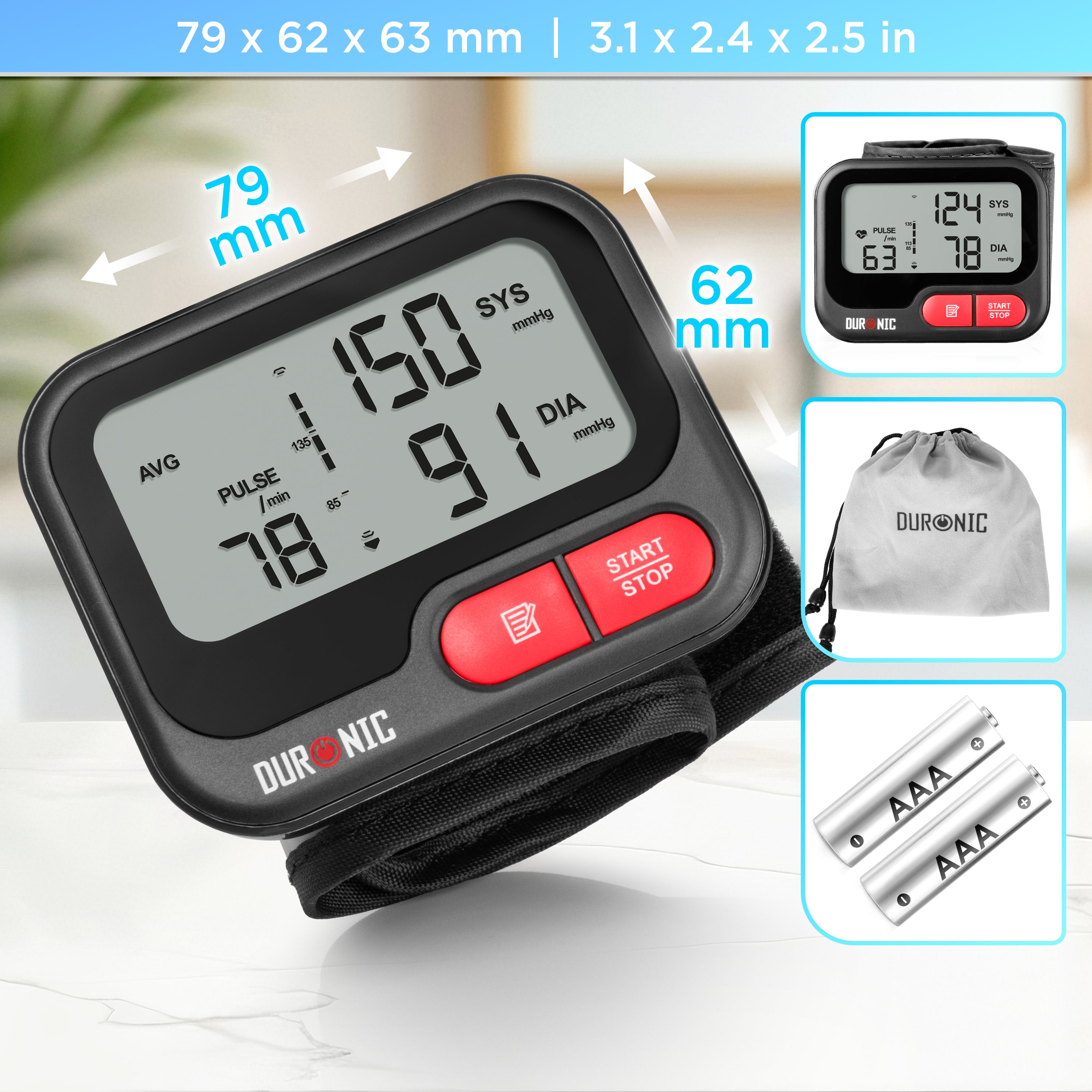 Duronic BPM65 BK Misuratore Pressione da Polso Digitale Automatico, Sfigmomanometro Portatile, Display Retroilluminato, Memoria, Rilevazione Aritmie, Misura Pressione Arteriosa, Battito, Nero