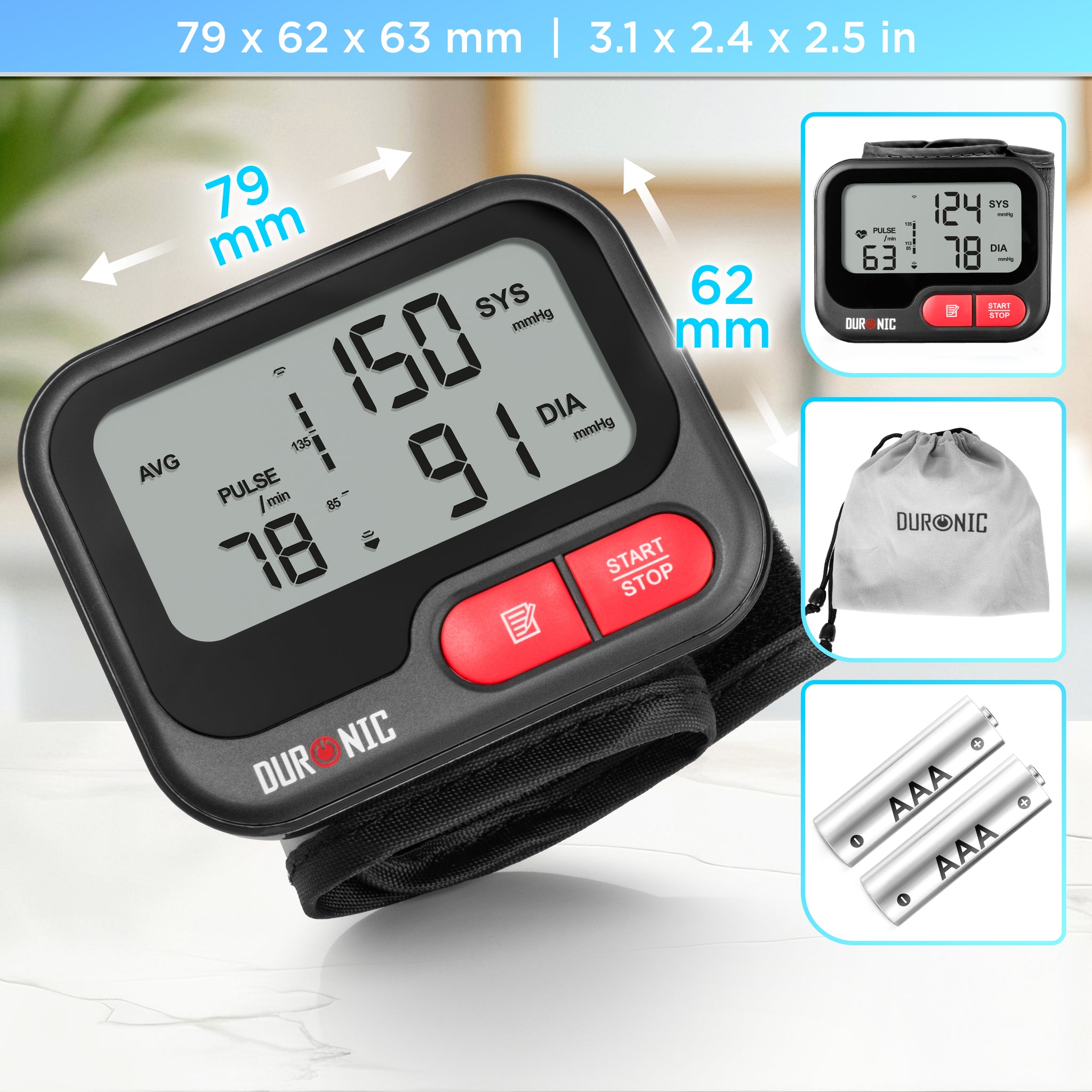 Duronic BPM65 BK Misuratore Pressione da Polso Digitale Automatico, Sfigmomanometro Portatile, Display Retroilluminato, Memoria, Rilevazione Aritmie, Misura Pressione Arteriosa, Battito, Nero