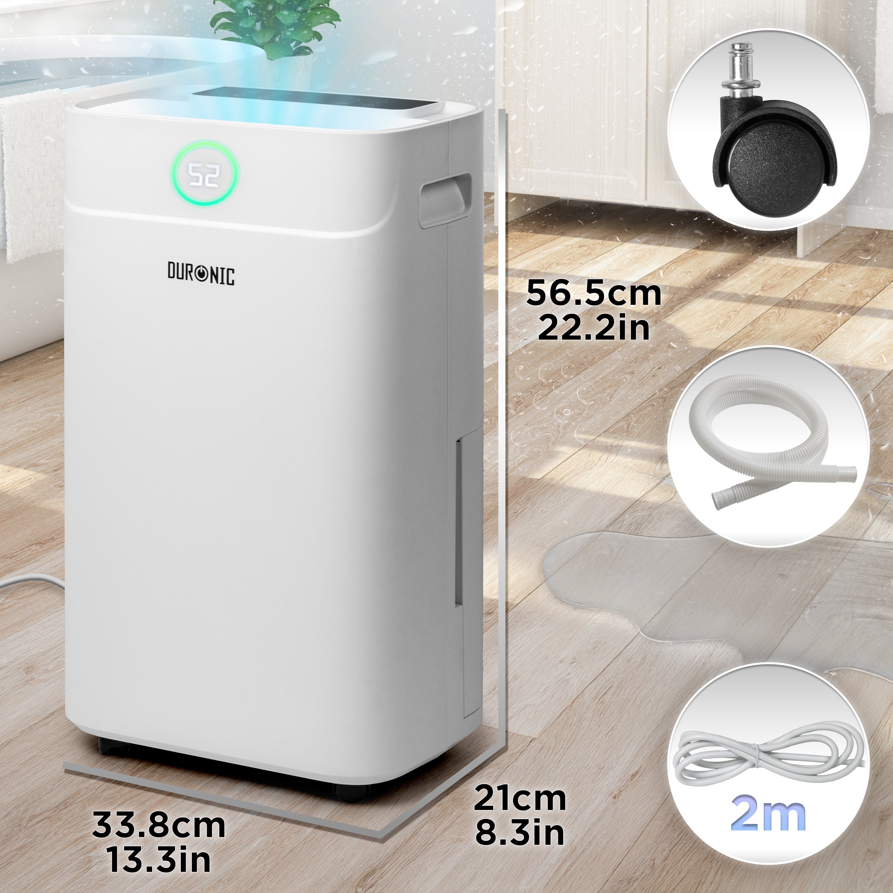 Duronic DH201 Deumidificatore 20L/Giorno 440W, Deumidificatore Casa Potente con Serbatoio 5,1L, Antimuffa Umidità Muffa Condensa Bagno Camera Cantina, Timer 24h Scarico Continuo, Silenzioso