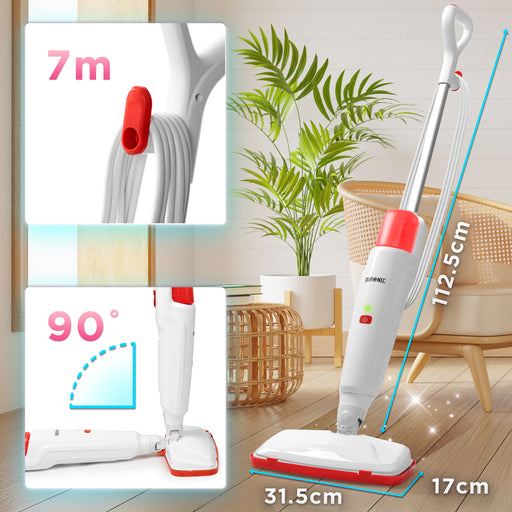 Duronic STM15 WE Scopa a Vapore 1500W, Lavapavimenti Senza Detergenti, Pulitore a Vapore per Pavimenti e Tappeti, Serbatoio 500 ml, Igienizza ed Elimina Batteri, Cavo 7 m, Bianco