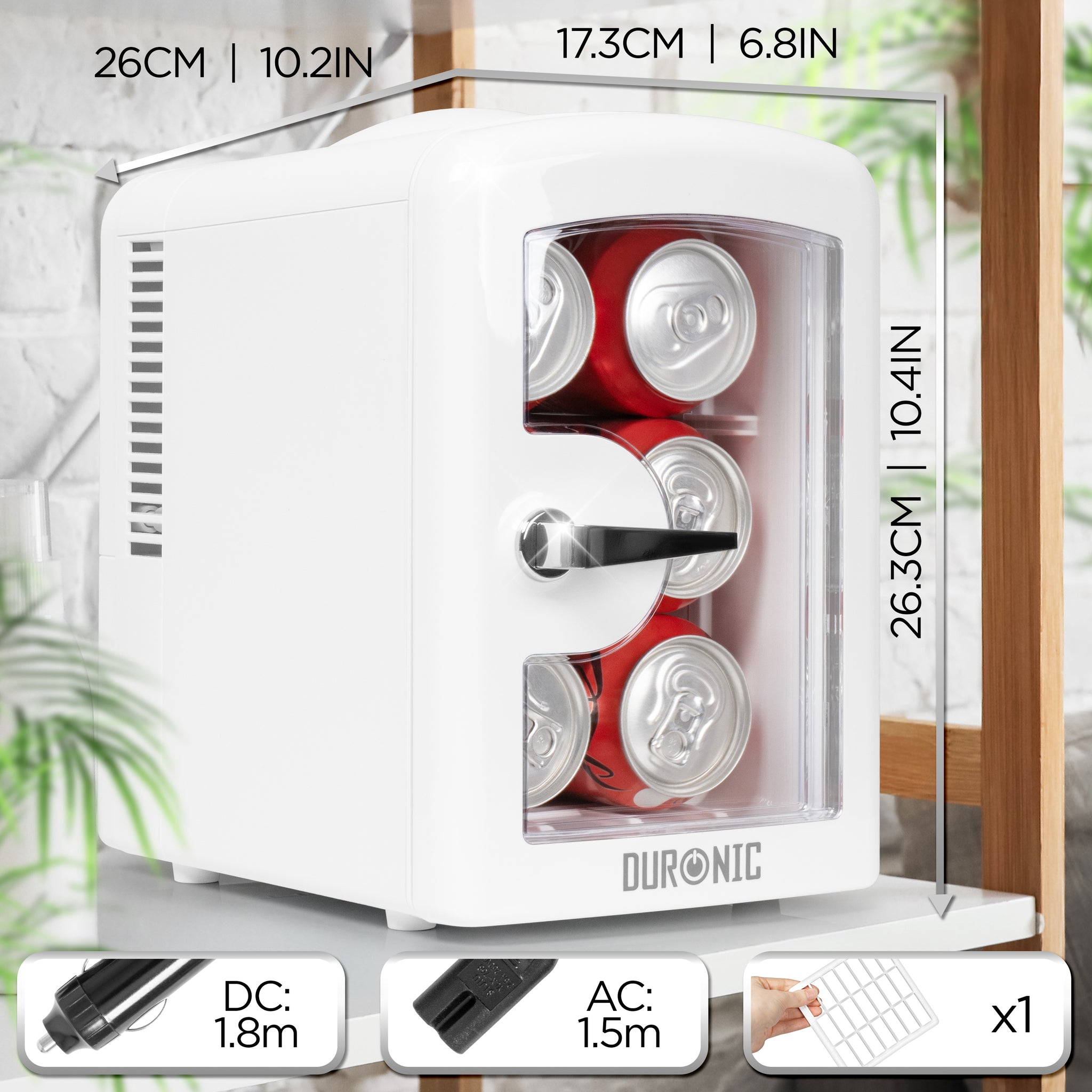 Duronic MFW4 WE Mini Frigo Portatile 4L Caldo Freddo Skincare Fridge per Cosmetici e Bevande Mini Cooler 6 Lattine AC/DC 12V Auto e 220V Casa Frigorifero Silenzioso per Camera Ufficio
