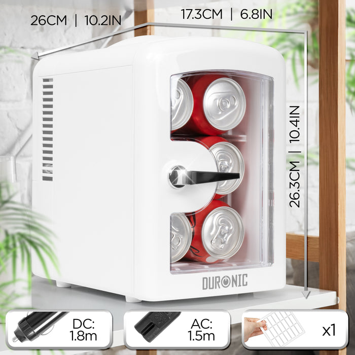 Duronic MFW4 WE Mini Frigo Portatile 4L Caldo Freddo Skincare Fridge per Cosmetici e Bevande Mini Cooler 6 Lattine AC/DC 12V Auto e 220V Casa Frigorifero Silenzioso per Camera Ufficio