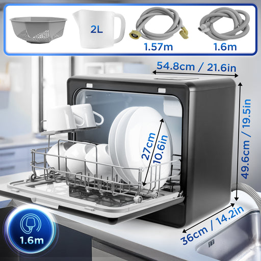 Duronic DW10 BK Lavastoviglie Compatta da Tavolo 1050W, Mini Lavastoviglie Portatile Salvaspazio con Serbatoio Acqua, 5 Programmi Eco Rapido Intensivo Asciugatura, LED Touch per Piccola Cucina Camper