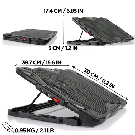 Duronic LC1 Laptop Cooling Pad Raffreddatore ergonomico per laptop con 5 ventole di raffreddamento silenziose, leggero, regolabile in altezza e con luci LED, perfetto per lavoro, studio e il gioco