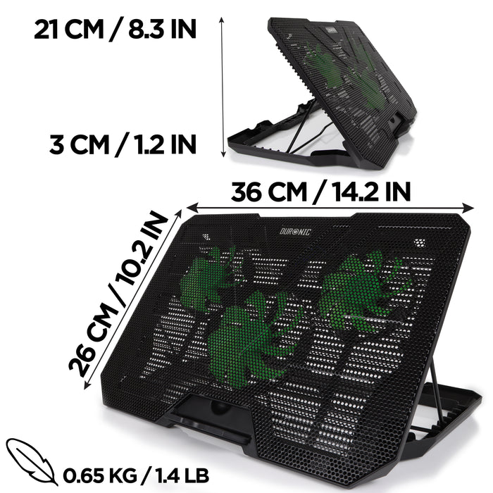 Duronic LC3 Laptop Cooling Pad  Supporto di raffreddamento laptop da 14"-17,3" con velocità della ventola regolabile a 1400 giri/min, 6 livelli di altezza, luci LED, design leggero ed elegante