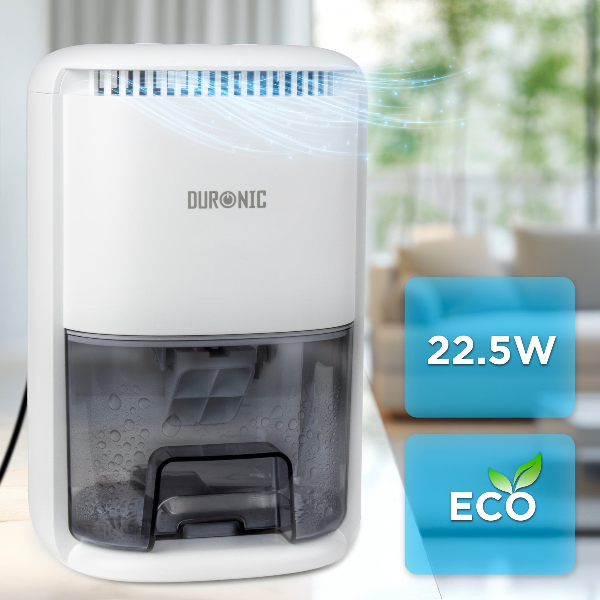 Duronic DH07 WE Mini Deumidificatore 22,5W 1L con Timer e Spegnimento Automatico, Deumidificatore Elettrico Compatto per Camera da Letto, Bagno e Casa, Anti Muffa, Condensa, Allergie e Umidità, Bianco