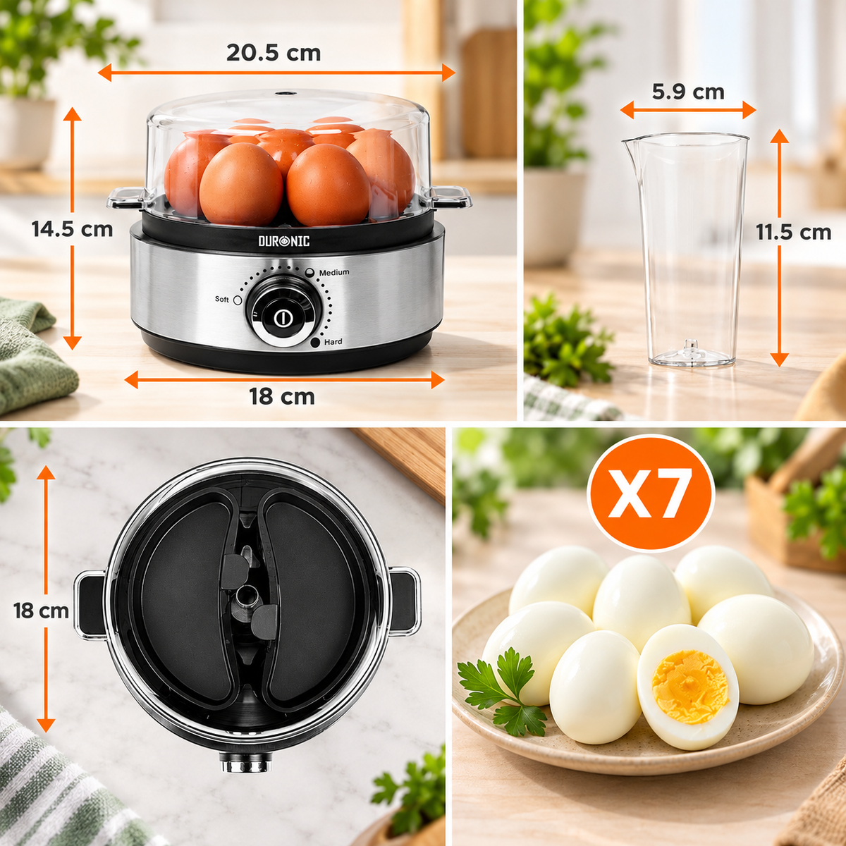 Duronic EB40 BK Cuociuova elettrico, 400W Cuoci uova fino a 7 uova, Bollitore uova per uova Sode Medie Alla coque Cuocitore di Uova, 2 vassoi per Frittata e uovo in camicia, Omelet maker Egg cooker
