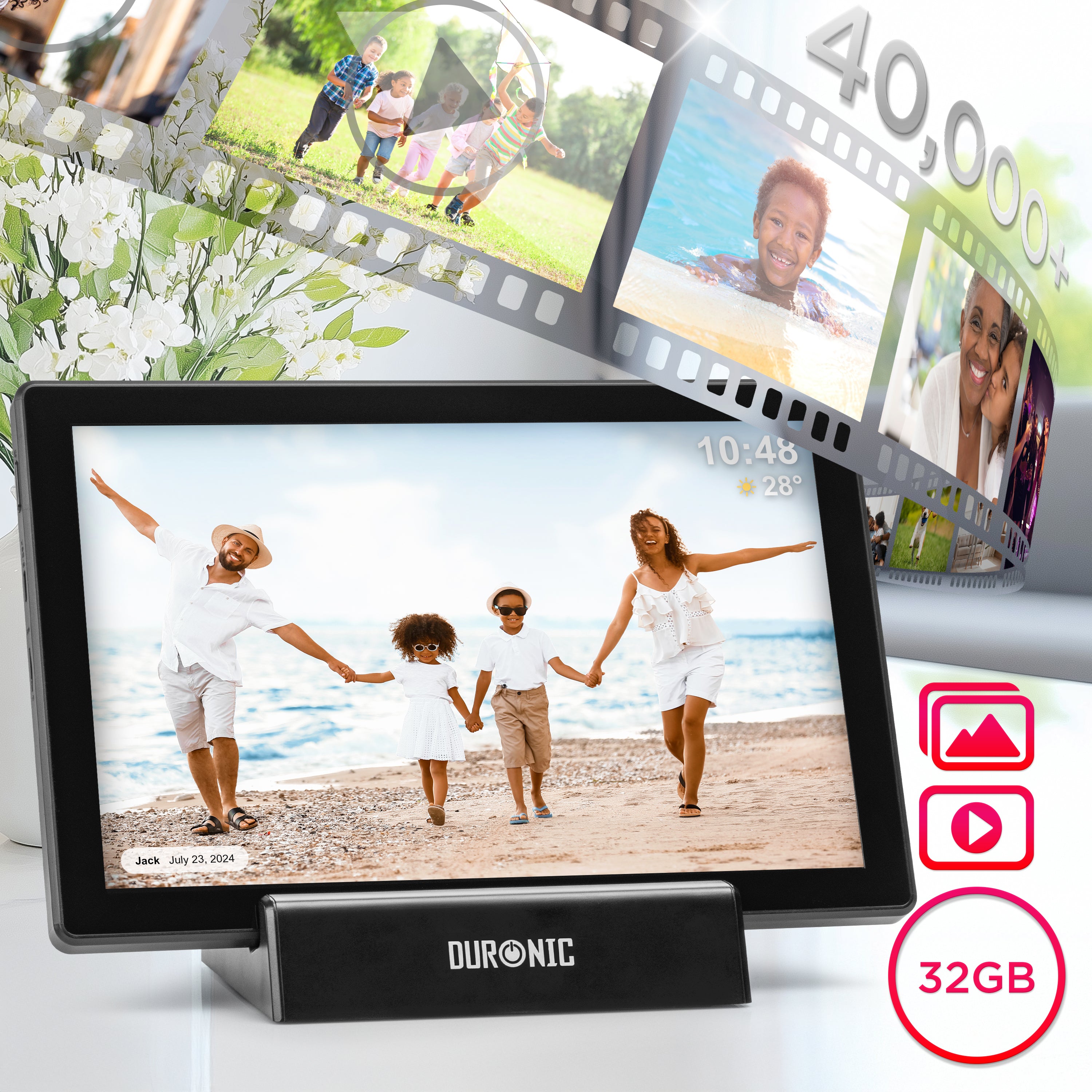 Duronic PF1D BK Cornice Digitale da 10,1 Pollici Frameo Cornice Elettronica Touch Screen con Schermo IPS Porta Foto digitale Memoria 32 GB, Wi-Fi e USB-C Digital Photo Frame 1280 x 800 pixel Nero