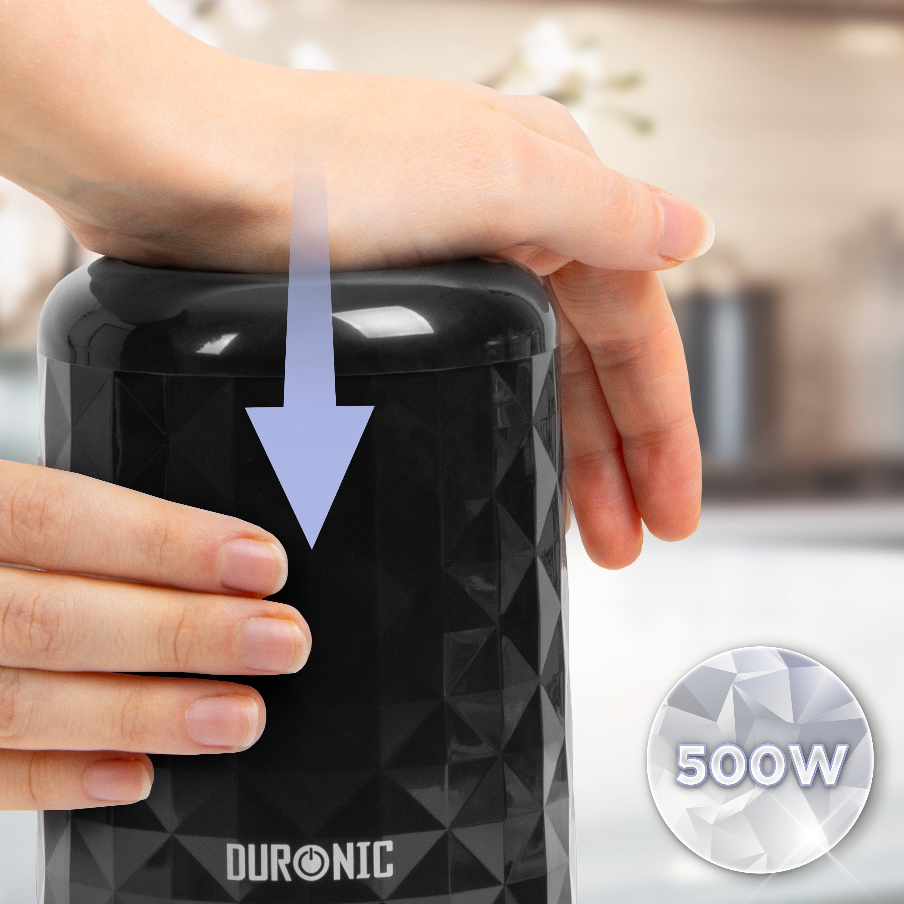 Duronic CH57 BK Mini Tritatutto 500W con 2 Ciotole 700 ml con Coperchio, Robot da Cucina Multifunzione per Verdure Frutta Carne Spezie, 4 Lame Acciaio Inox, Funzione Impulso, Preparazione Salse Nero