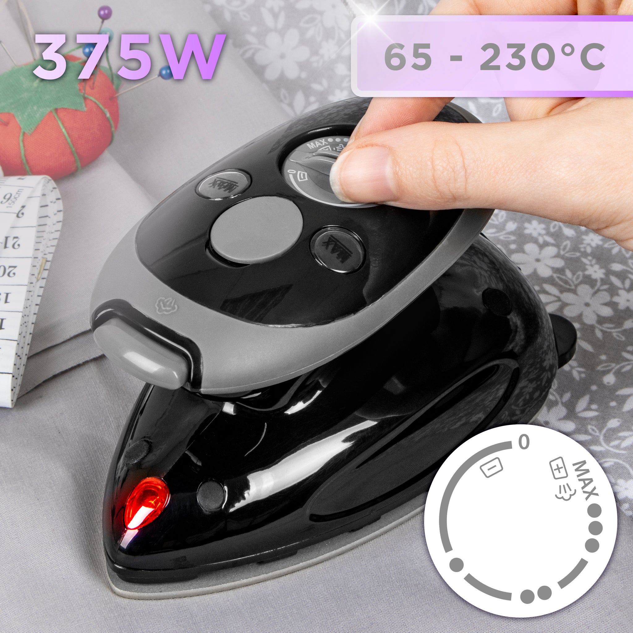 Duronic SI2 BK Mini Ferro da Stiro, Ferro da viaggio a vapore 375 W, Serbatoio 50ml, Steamer portatile con spazzola e borsello da viaggio, Ferro a vapore per lavori di cucito, quilting, Bianco (Copy)