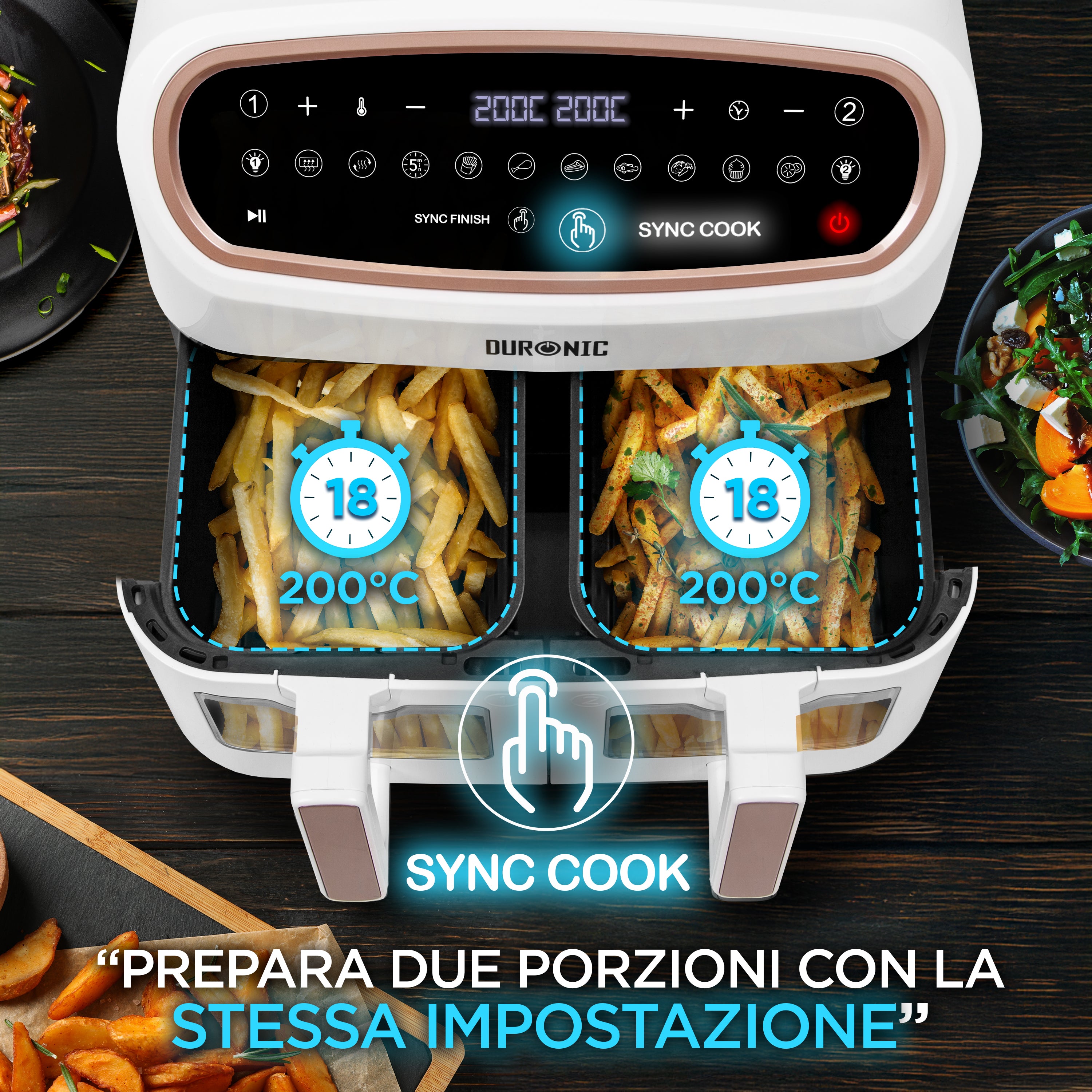 Duronic AF14 BK Friggitrice ad Aria extra grande Air Fryer 2400W Cestello da 10L Friggitrice senza olio 10in1 Friggitrice ad aria calda con finestra di controllo Friggitrice