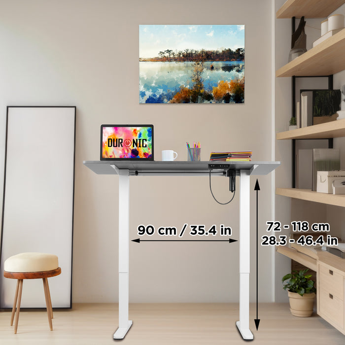 Duronic CD120 WG Scrivania Elettrica Regolabile in Altezza 72-118cm, Piano 120x60cm, Portata 70kg, Postazione Ergonomica Seduto-In Piedi per Ufficio e Telelavoro con Porte USB e USB-C, Bianco/Grigio