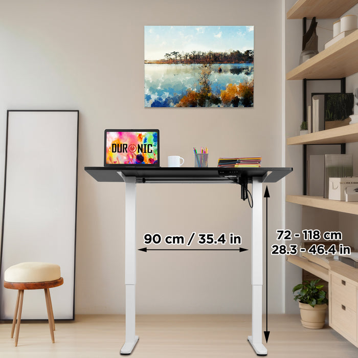 Duronic CD120 WK Scrivania Elettrica Regolabile in Altezza 72-118cm, Piano 120x60cm, Portata 70kg, Postazione Ergonomica Seduto-In Piedi per Ufficio e Telelavoro con Porte USB e USB-C, Bianco/Quercia