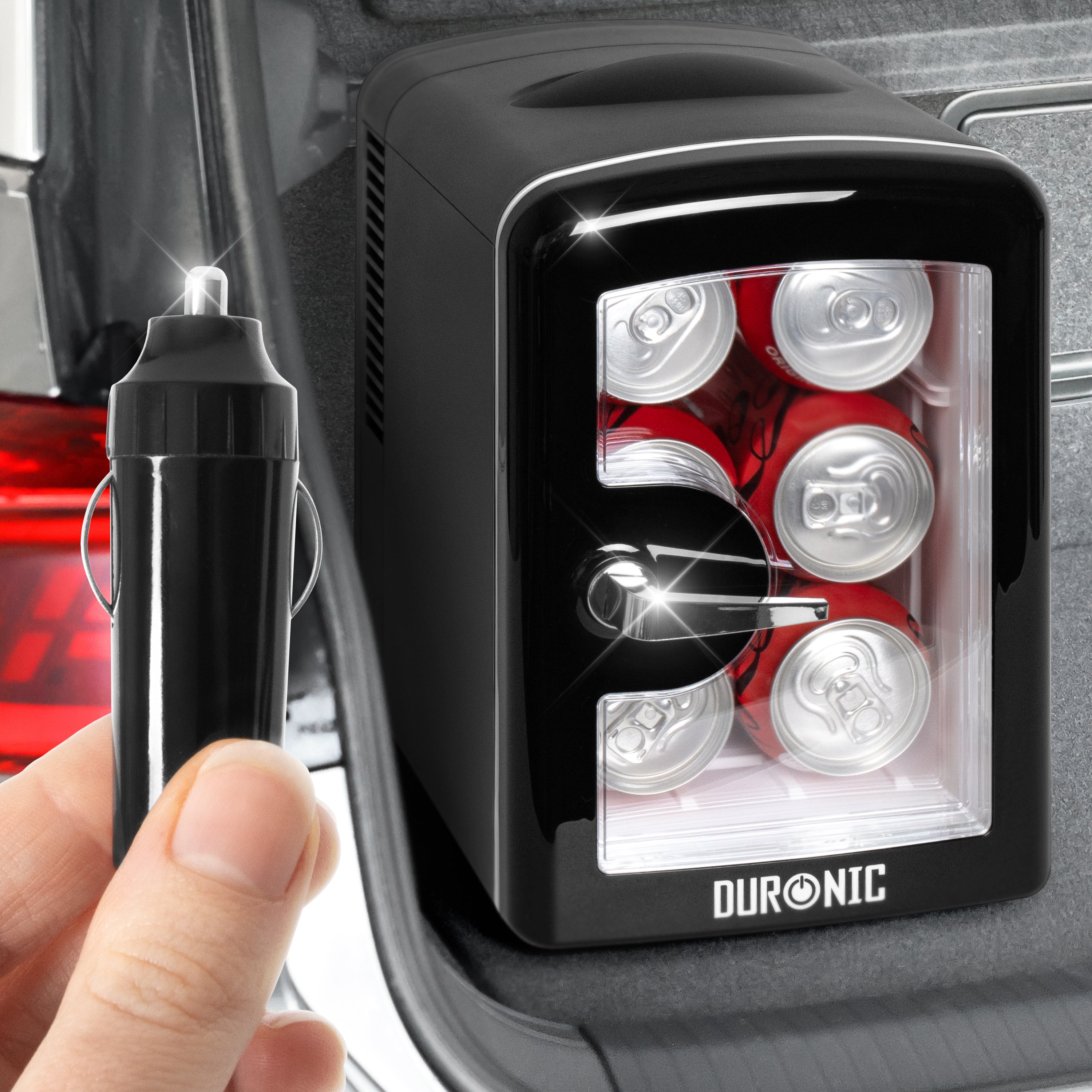 Duronic MFW4 BK Mini Frigo Portatile 4L Caldo Freddo Skincare Fridge per Cosmetici e Bevande Mini Cooler 6 Lattine AC/DC 12V Auto e 220V Casa Frigorifero Silenzioso per Camera Ufficio